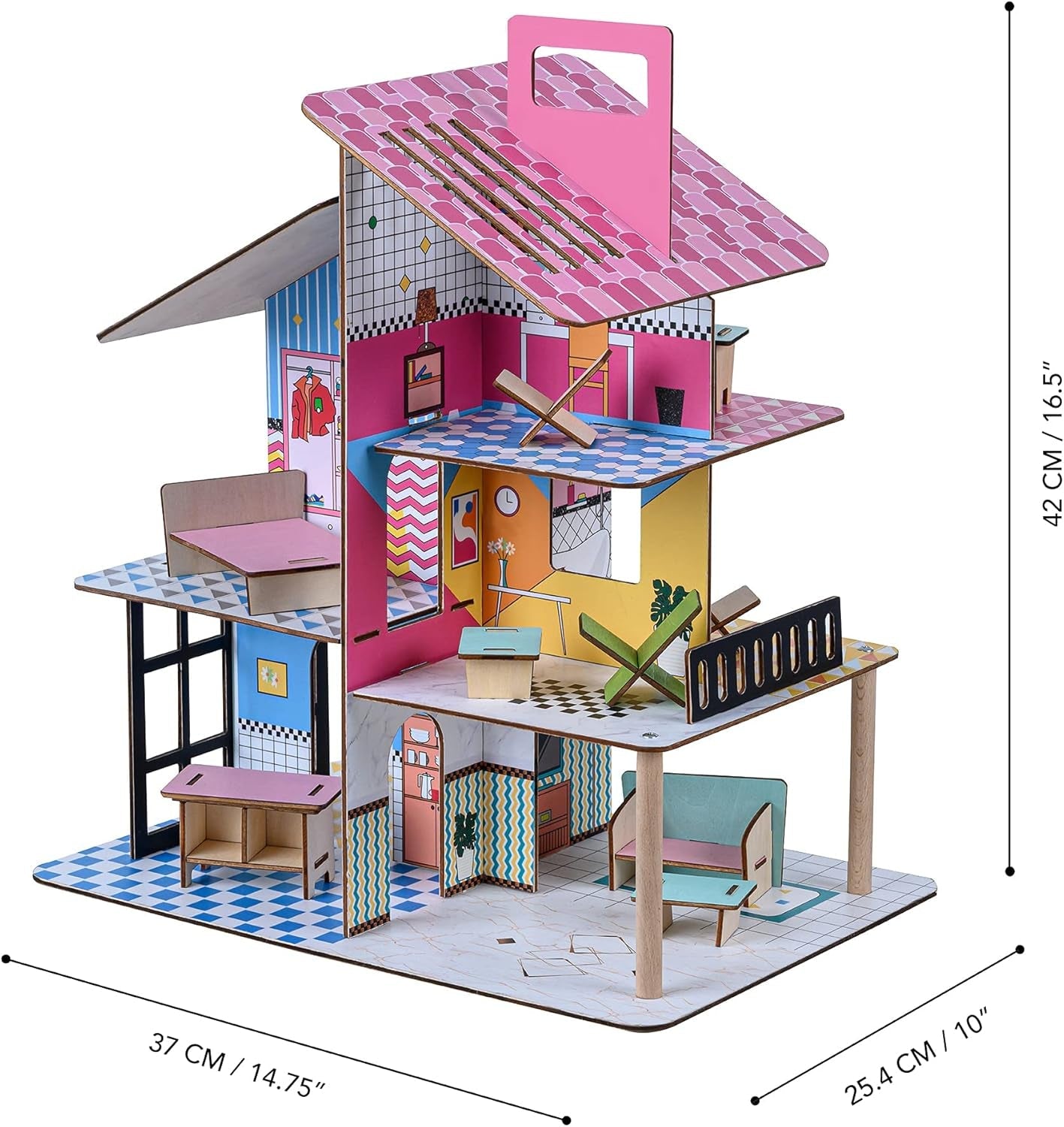 Olivia's Little World 360 Maison de poupée en bois pour enfants, poupées de 8,9 cm et 12 accessoires, multicolore TD-13260C