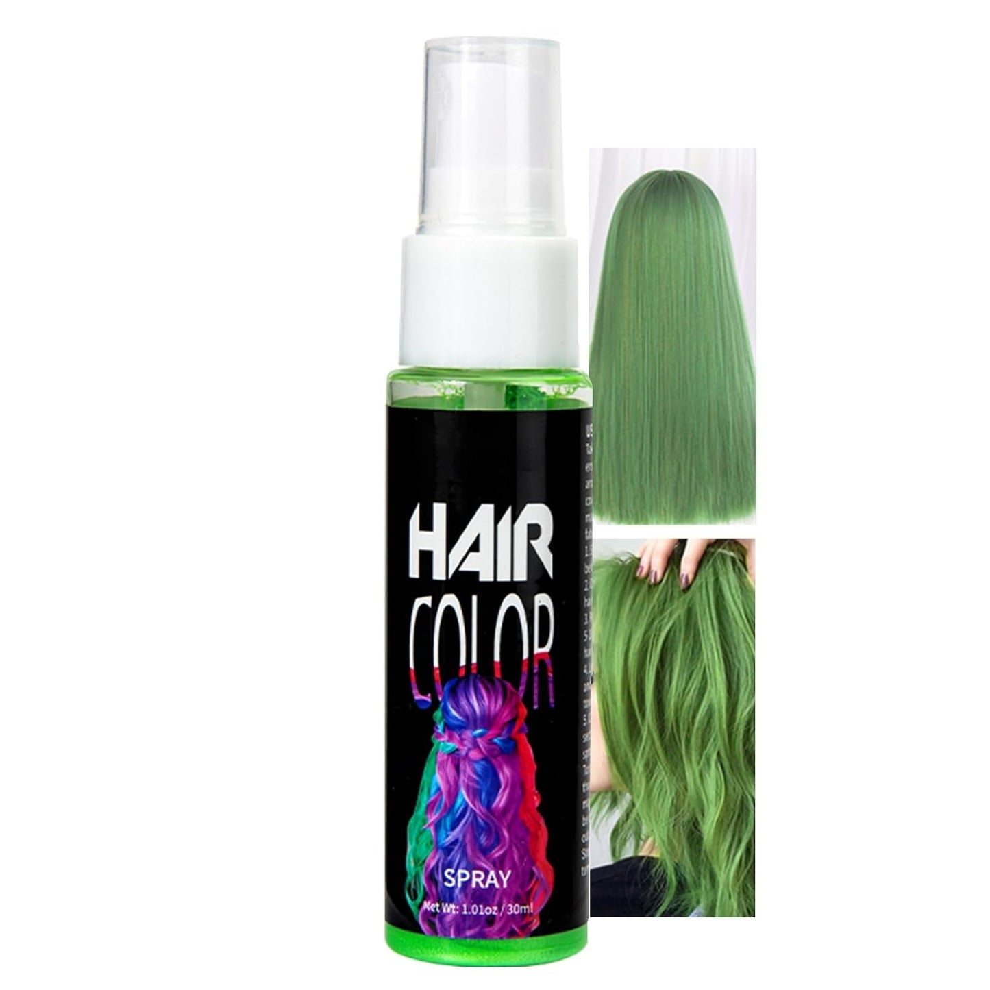 Coloration en laque pour cheveux, teinture pour cheveux en spray rouge temporaire, teinture pour cheveux de couleur rouge, teinture pour cheveux lavable, spray de couleur pour cheveux rouge vif, teinture pour cheveux instantanée, teinture pour cheveux pour carnaval, Halloween, cosplay, fête Naty Shop Teinture pour cheveux verte 30 ml (1 paquet)