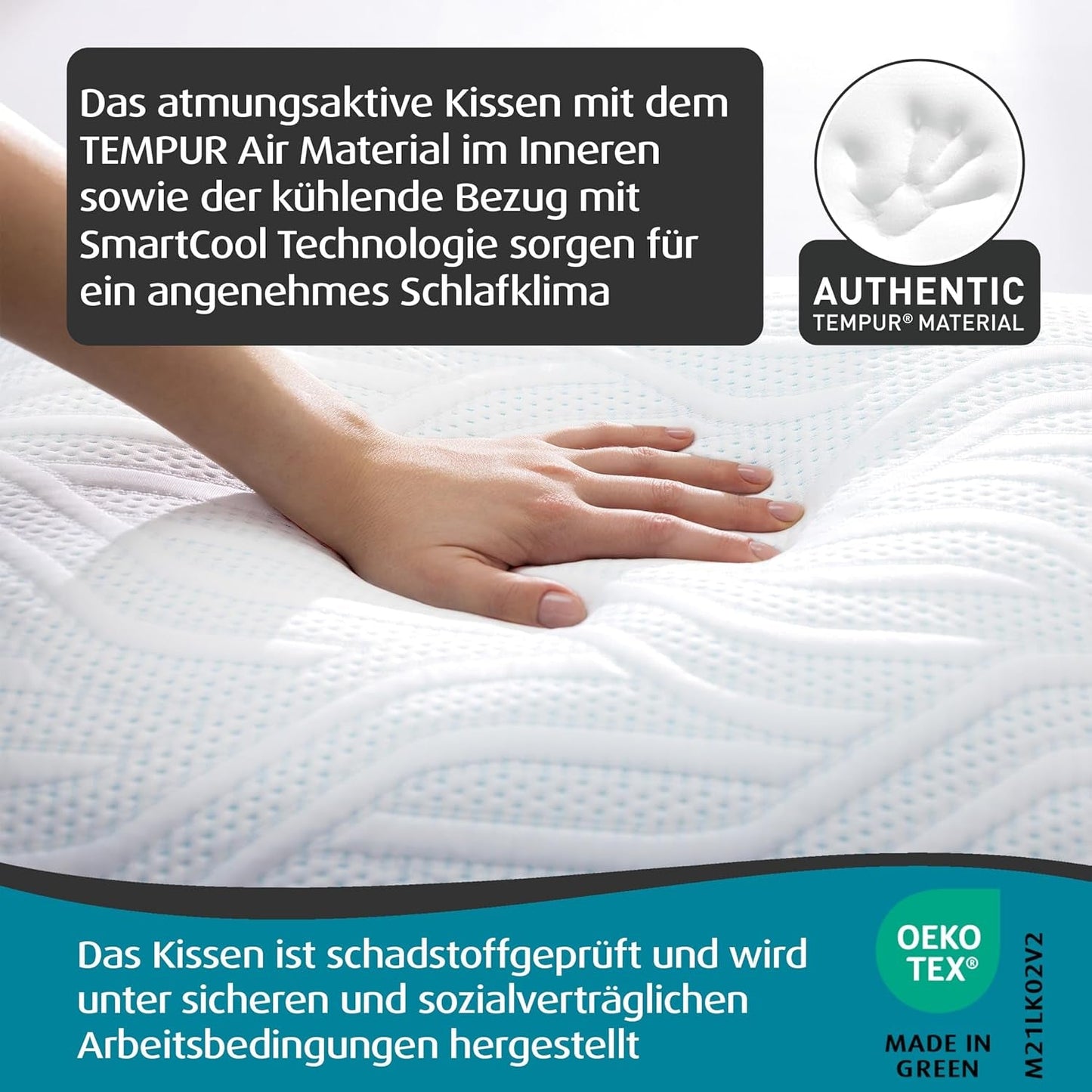 Oreiller de couchage TEMPUR Comfort Air Medium, Oreiller respirant pour chaque position de sommeil, OEKO-TEX MADE in GREEN, fermeté moyenne, 40 X 80 Cm Oreillers standards Naty Shop