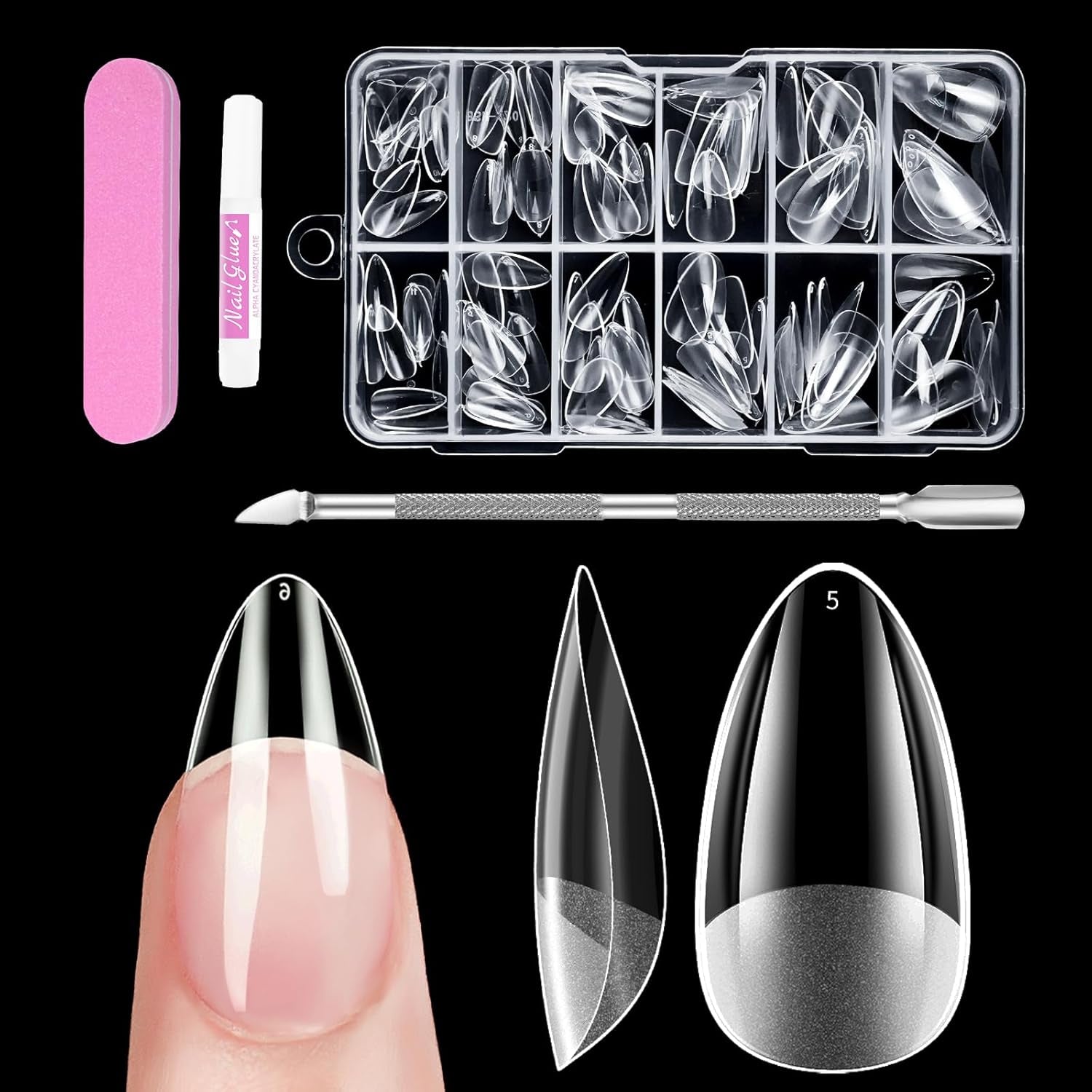 Full Cover Short Nails 120 pièces 12 tailles pointes d'ongles courtes pour ongles en gel colle sur ongles artificiels colle sur ensemble de lime à ongles polisseuse à ongles repousse-cuticules