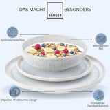SANGER | Service de table Santorin 12 pièces Service d'assiettes pour 4 personnes TRÈS BON Service de table en grès comprenant des assiettes plates, des assiettes à dessert et des assiettes Suma Crème Lilas Bleu Dégradé | LA COLLECTION PREMIUM
