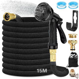 Tuyau d'arrosage flexible extensible de 15 m, tuyau d'arrosage flexible avec 8 fonctions de pulvérisation, tuyau d'arrosage flexible de 1/2" à 3/4", pour arrosage du jardin, lavage de voiture, lavage et arrosage