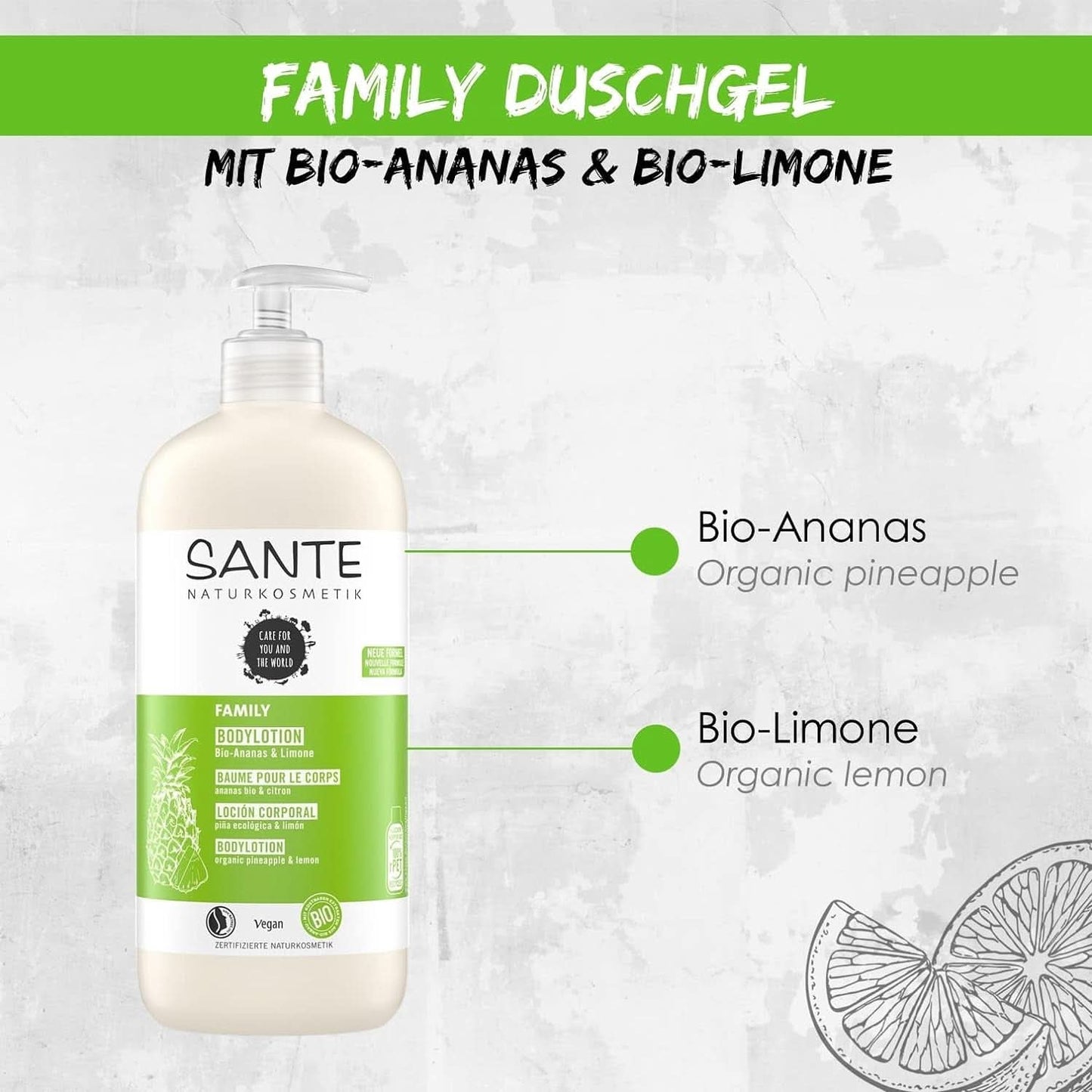 SANTE Natural Cosmetics Gel douche rafraîchissant au parfum d'agrumes, 950 ml Douche et bain Naty Shop