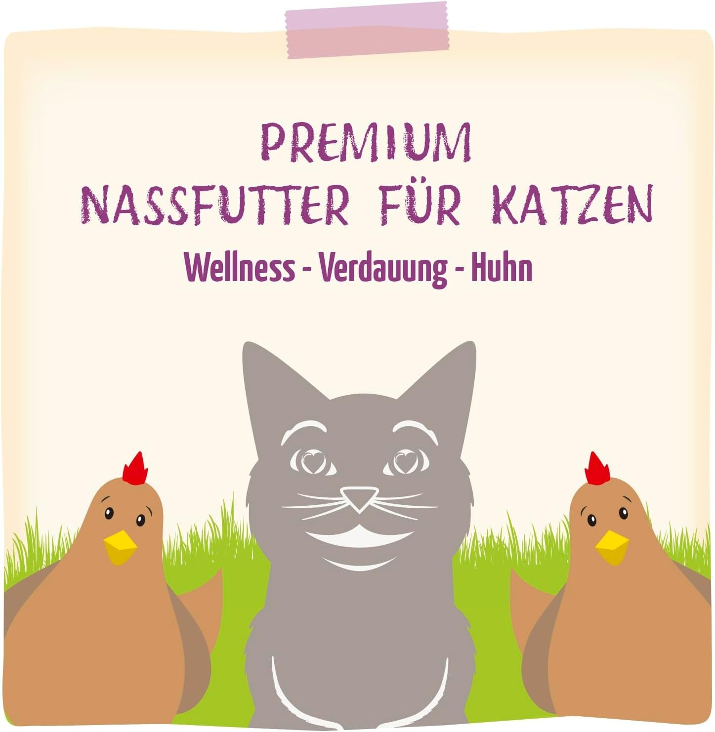 MjAMjAM - Nourriture humide premium pour chat - Bien-être - Digestif - Poulet, pack de 12 (12 x 125g), sans céréales