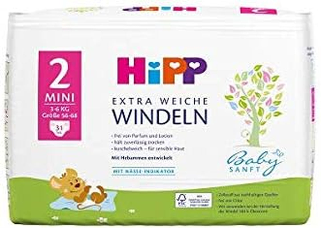 Mini couches HiPP Babysanft taille 2 en pack de 2 semaines (124 couches)