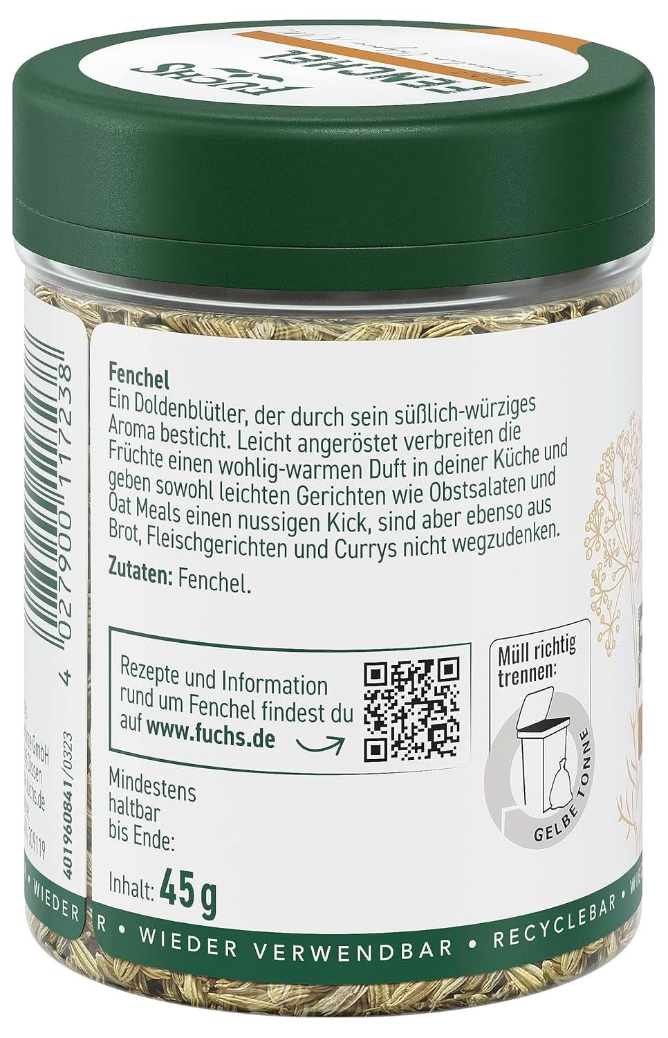 Fuchs - Fenouil entier - saveur douce et épicée pour salades de fruits - 45 g Condimente Naty Shop