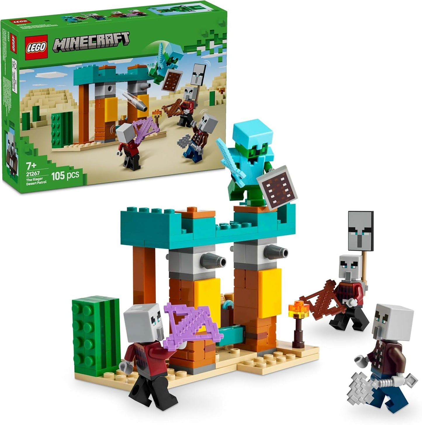 LEGO Minecraft The Illager Desert Patrol Jeu vidéo pour enfants, mini jouet Outpost et trois figurines dont le Pilleur, le Serviteur et le Chevalier Cactus 21267 Ensembles de construction Besuche den LEGO-Store Default Title