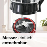 Bosch Batteur sur socle Vitapower Serie 4 MMB6177S, Edelstahl-Klingen Fabriqué en Allemagne, 1,5 L Thermosafe Glasbehälter, 0,6 L To-Go-Flasche, Stopfer, Universalzerkleinerer, 30 000 U/Min, 1200 W, Silver Kitchen Naty Shop