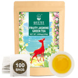 WEETEE Sachets de thé vert, 100 sachets de thé vert, thé vert pur, super antioxydant | Sachets refermables | Préparation chaude ou froide