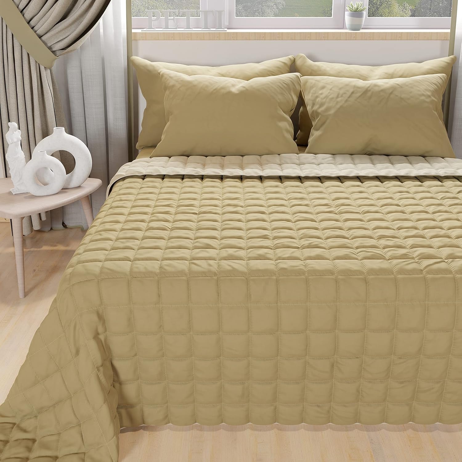 PETTI Artigiani Italiani - Couvre-lit simple, couvre-lit double face, couvre-lit à ressorts, bleu nuit, blanc, 100% Made in Italy