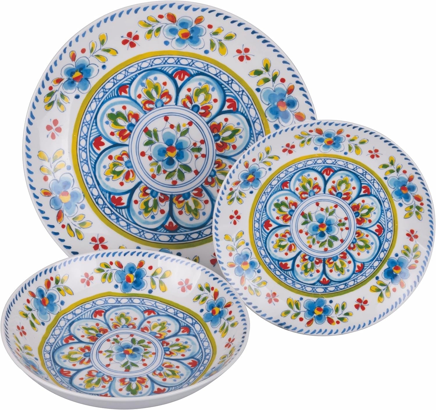 Service de table en porcelaine 18 pièces, 6 services d'assiettes différents, Andalousie