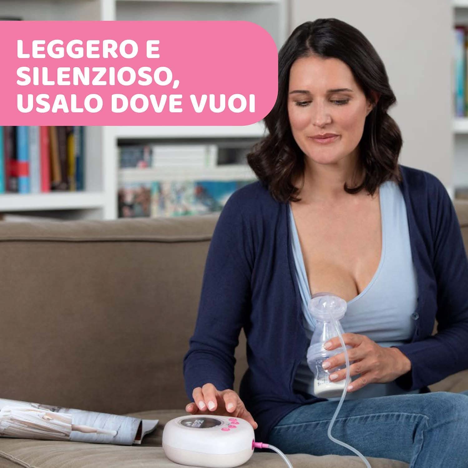 Tire-lait électrique Chicco avec phases de stimulation et d'extraction, 10 niveaux d'intensité, confortable et rapide, forme ergonomique, avec tétine inclinée et capuchon étanche, blanc, 150 ml Accessoires Alimentation et Allaitement Bebe Naty Shop