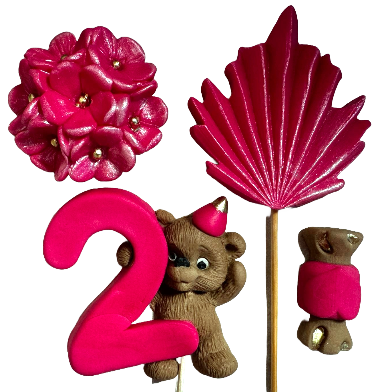 Lot de 4 décorations comestibles en sucre, 2 ANS Décorations en pâte à sucre Naty Shop