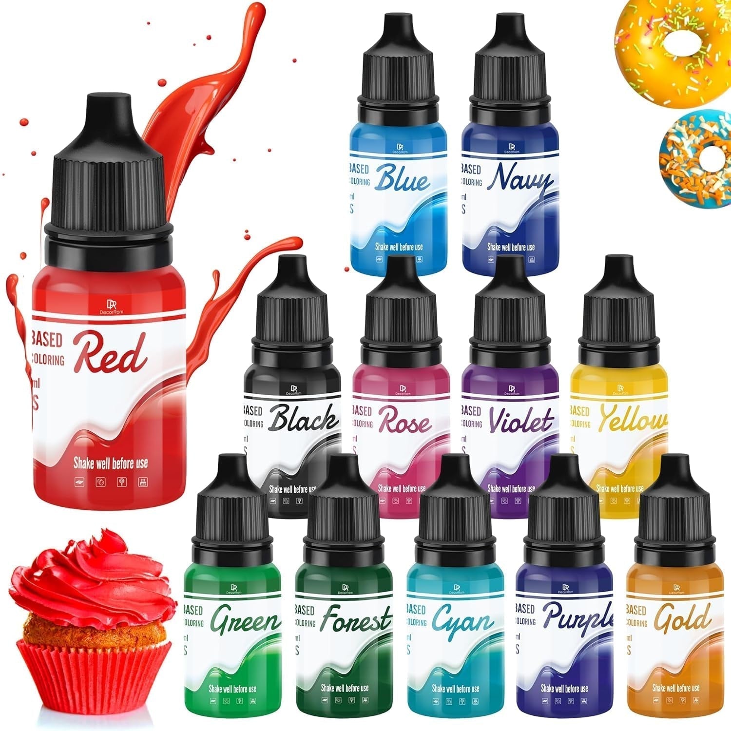 Fettlösliche Lebensmittelfarbe Für Schokolade - 26 Farben Ölbasis Lebensmittelfarben For Fondant, Torten Dekoration, Backen - Flüssige Food Coloring For Kakaobutter, Buttercream, Kuchen - 6Ml Je Naty Shop 10 Ml (12Er Pack)