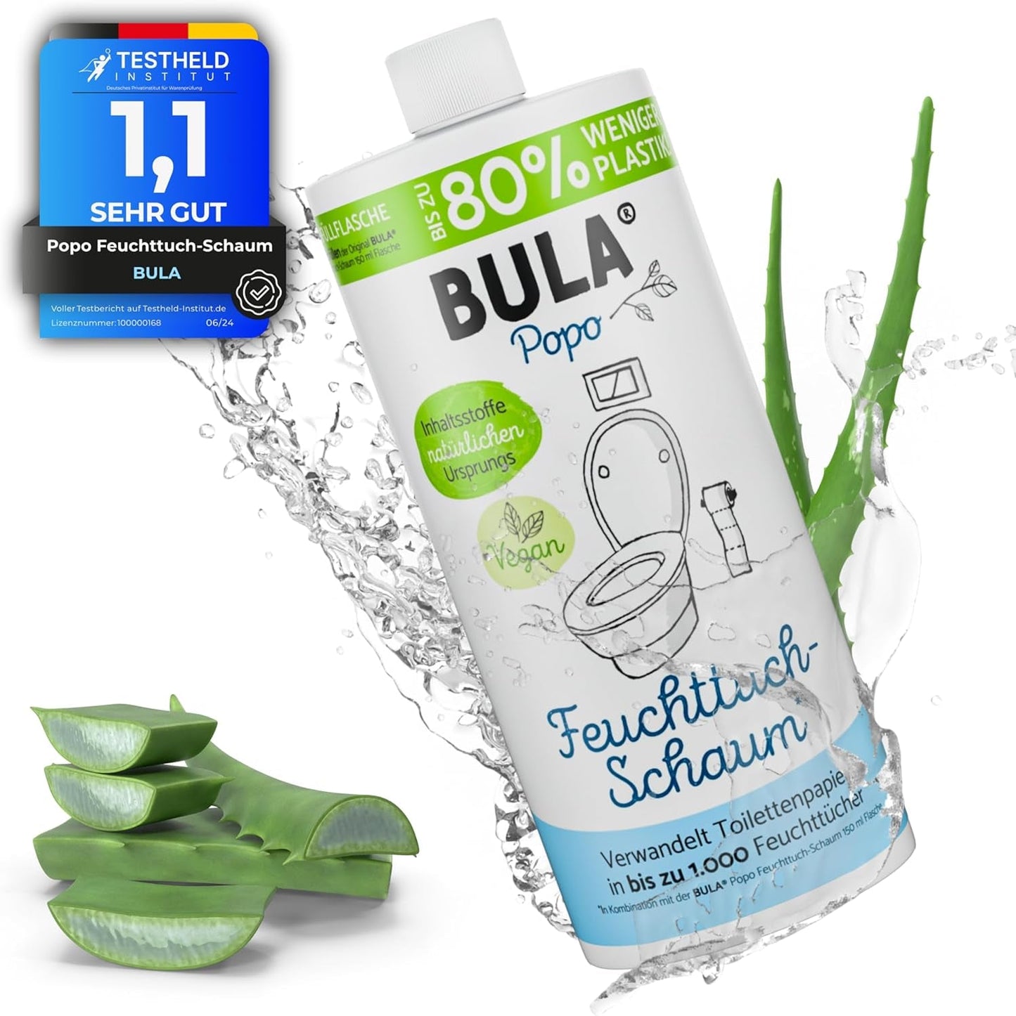 Flacon de recharge BULA® Popo (750 ml) JUSTE POUR RECHARGER nos flacons de 150 ml et 50 ml ! | Remplace jusqu'à 1 000 lingettes ! | Avec des ingrédients d'origine naturelle