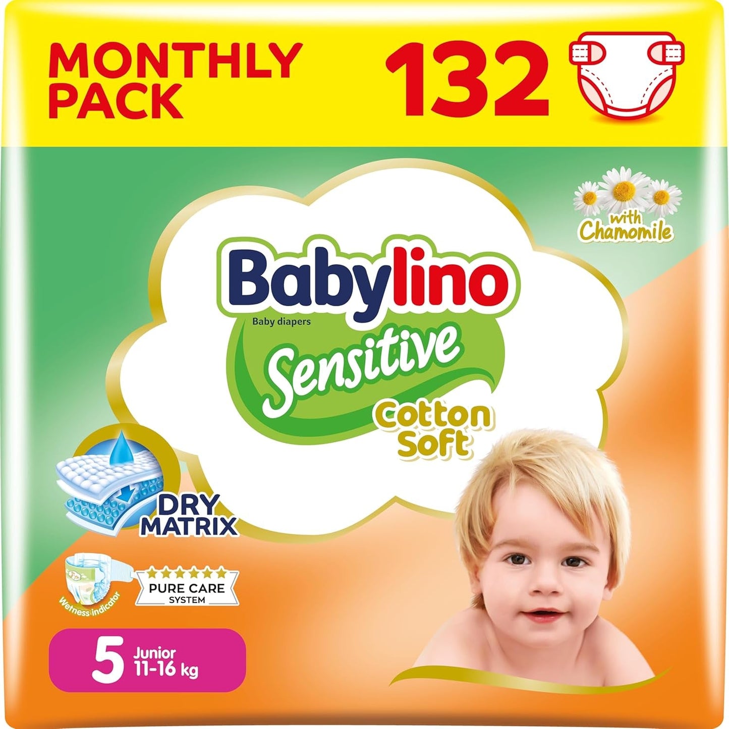 Couches pour bébés sensibles, taille 7, extra large plus (+15 kg), 14 pièces