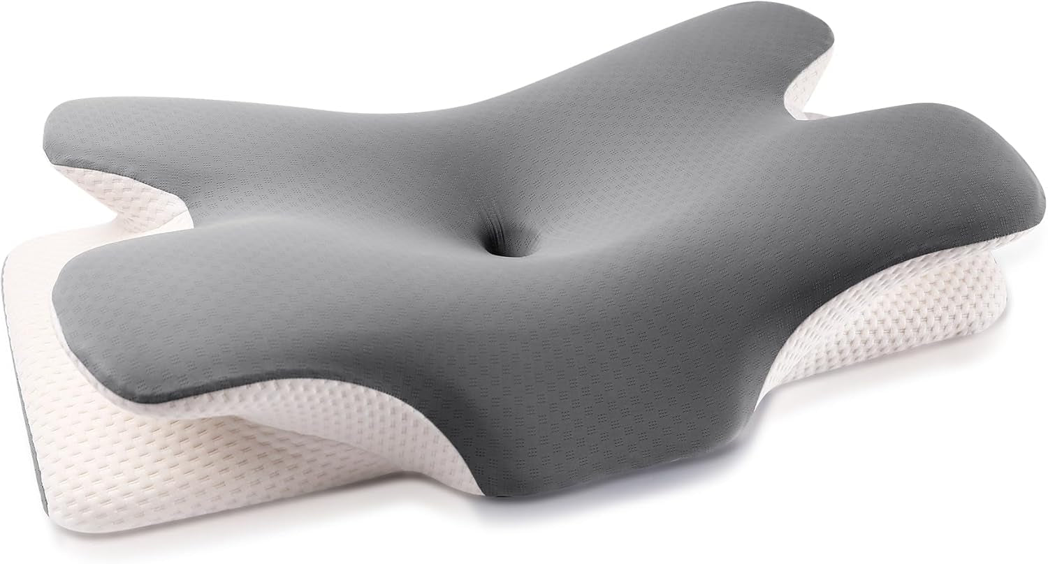 MULISOFT Oreiller en mousse à mémoire de forme, oreiller de tête confortable, oreiller de soutien du cou, oreiller ergonomique pour dormir sur le côté (gris) Oreillers orthopédiques cervicaux Naty Shop Gris