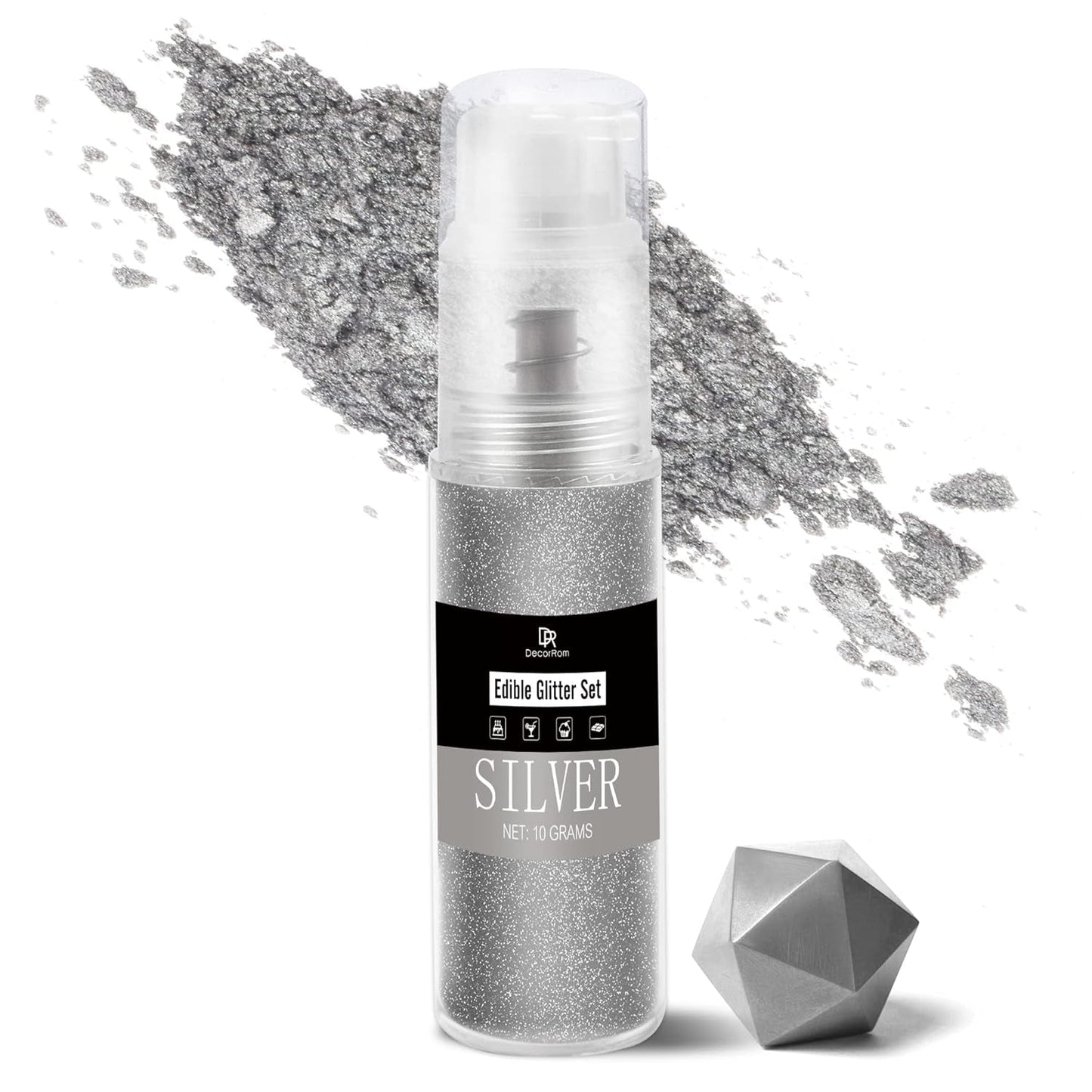 DecoRom, paillettes comestibles, poudre, 10 grammes Glitter Naty Shop Argent