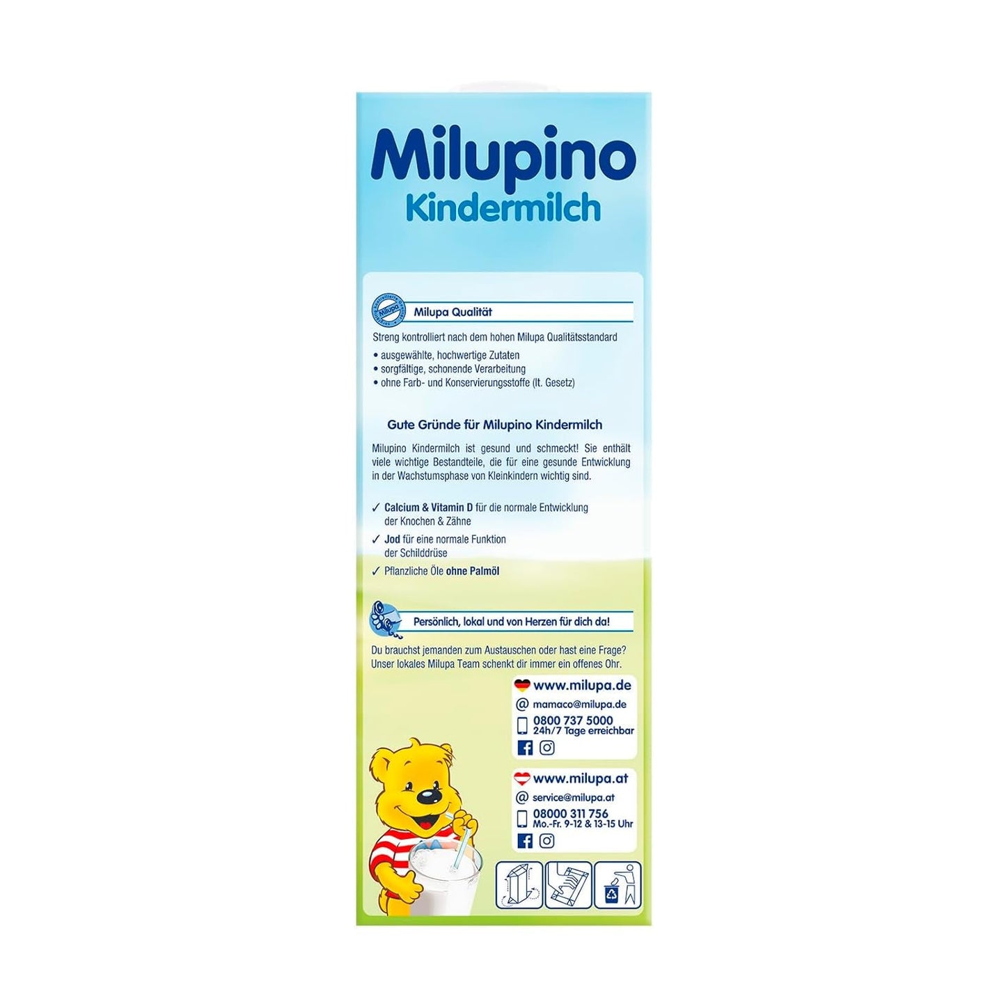 Milupa Milupino Lait de croissance prêt à boire (6x1L), dès 1 an, pour les jeunes enfants en phase de croissance
