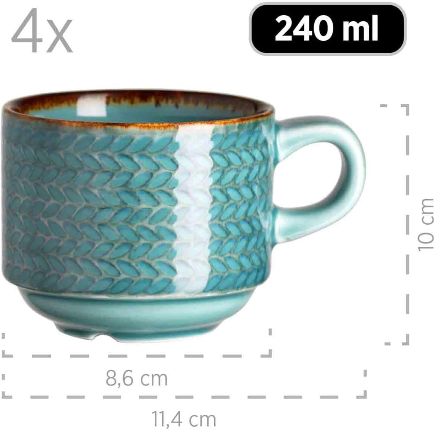 Prospero Service à café haut de gamme pour 4 personnes, qualité restaurant, service à café moderne 12 pièces dans un style vintage unique, porcelaine durable, bleu