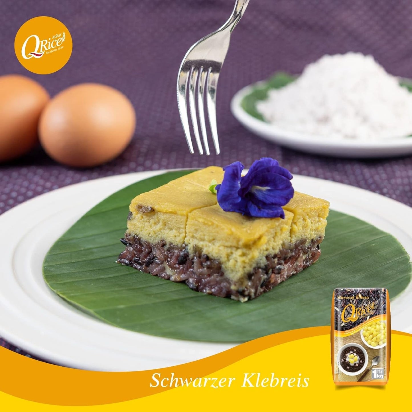 Q RIZ | Riz gluant noir à grains longs de Thaïlande | Aromatique avec une délicate note de noix | Idéal pour les desserts au curry, sushi et mochi | 1x1 kg