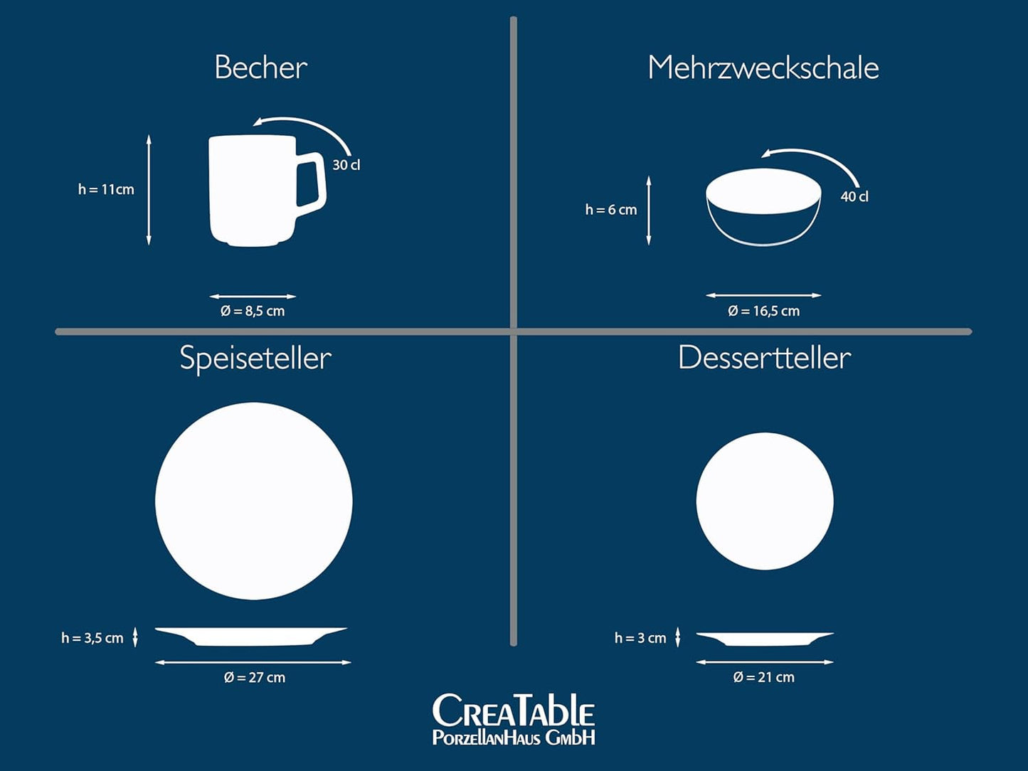 CreaTable, 22699, série Industrial Gold BLACK, service de table 16 pièces pour 4 personnes, service combiné en porcelaine, passe au lave-vaisselle et au micro-ondes, fabrication de qualité