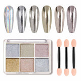 GZMAYUEN Chrome Pulver pour ongles 6 couleurs miroir Chrome poudre à ongles Pigment poudre Nail Art