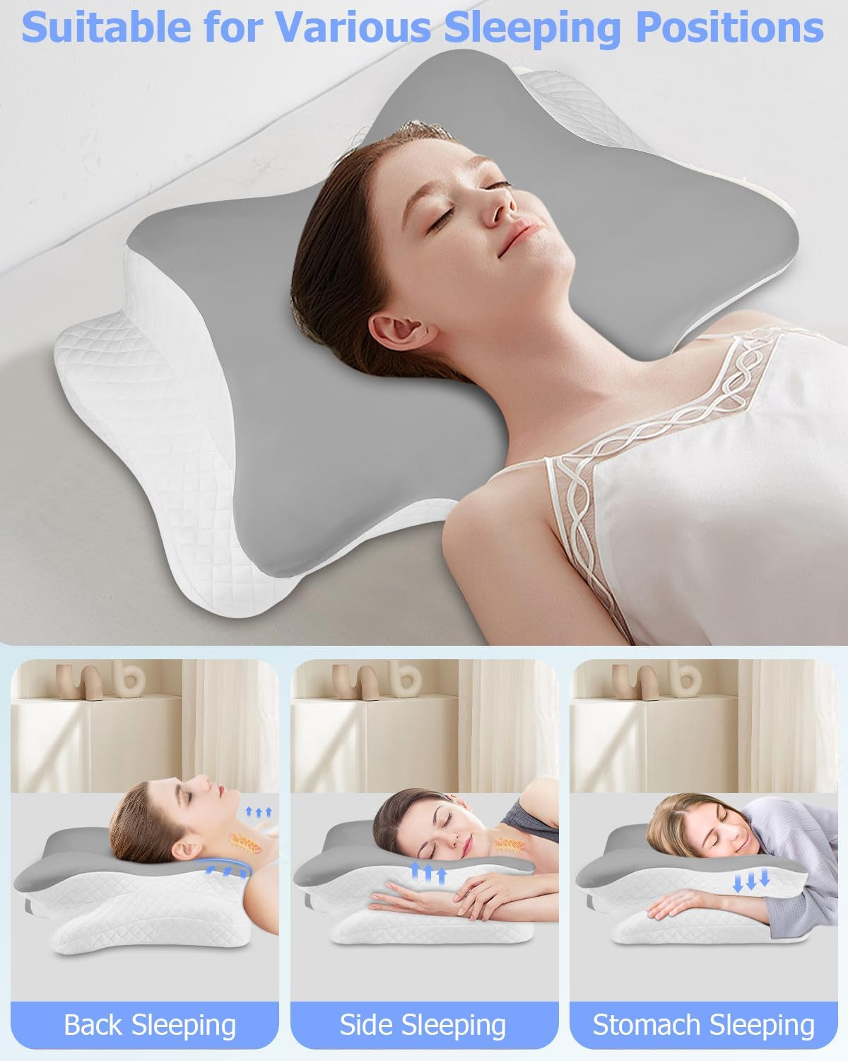 Oreiller orthopédique, oreiller de soutien latéral, oreiller de soutien du cou, oreiller pour douleurs cervicales, oreiller en mousse à mémoire de forme, oreiller ergonomique, pour le soutien latéral du dos et du ventre - Oreillers orthopédiques cervicaux en forme de papillon Naty Shop