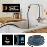 Fiskars L Tuyau d'eau, Protection UV, Testé sous pression, Rigidité en torsion 4 (sur 5), 30 m, Ø 1,3 cm (1/2"), 4,2 kg, Noir/Orange/Bleu, 1027105