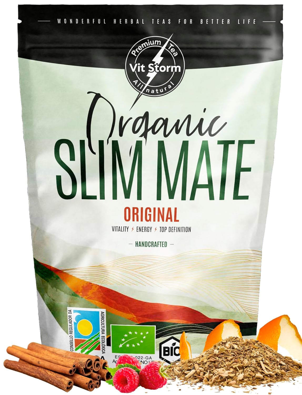 VITSTORM® Slim Tea Cardamome – Thé BIO Yerba Mate – Thé détox et diurétique – 100G