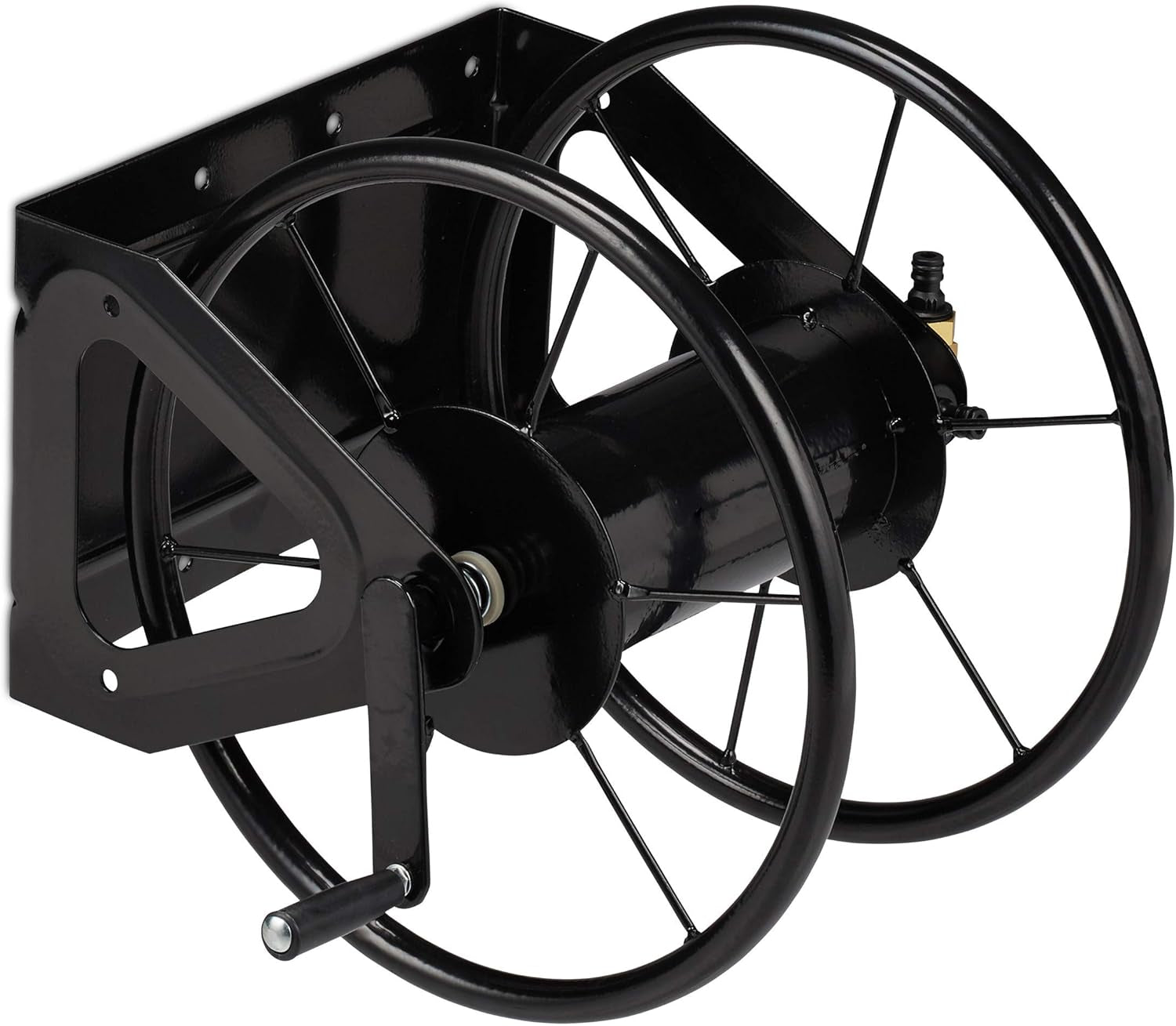 Enrouleur de tuyau Relaxdays, enrouleur de tuyau avec manivelle, pour tuyau de 60 m, acier, HxLxP : 41,5 x 54 x 45 cm, noir