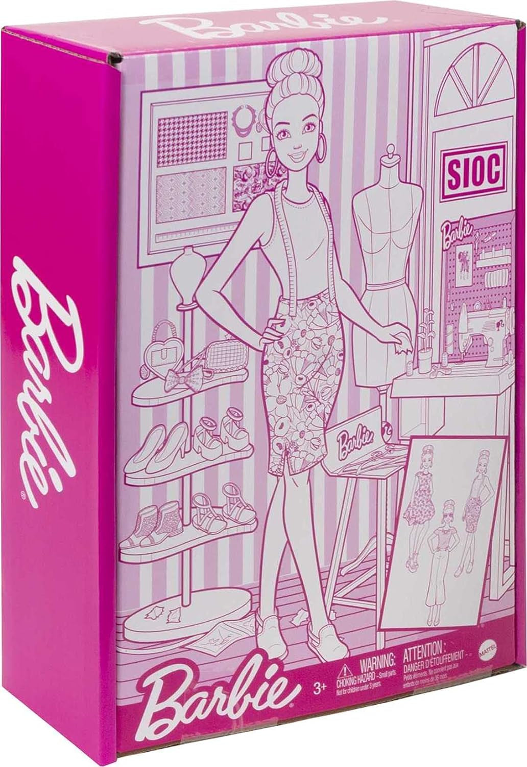 Barbie HDY90 - poupée de créateur de mode (30,40 cm) et studio, 25+ accessoires de design et de mode, bureau design, chaise, machine à coudre, modèle en tissu, mannequin et plus, jouets à partir de 3 ans Naty Shop Dolls