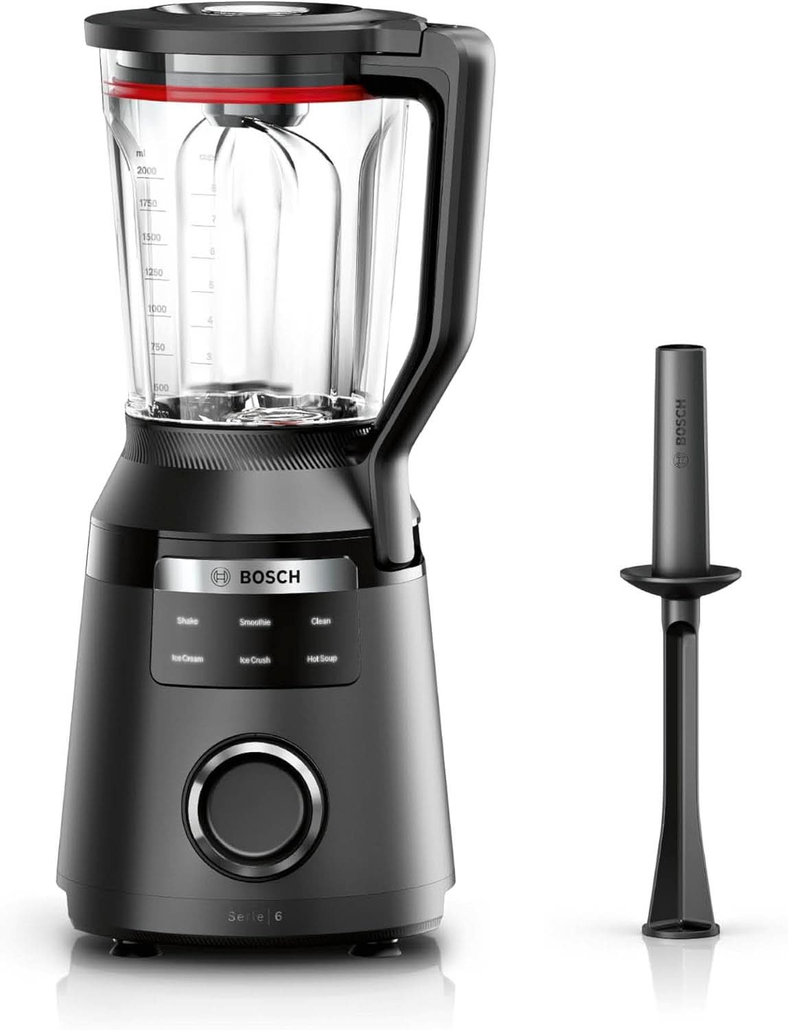 Batteur sur socle à grande vitesse Vitapower Serie 6 MMBD665B1, 45 000 tr/min, 6 programmes Inkl Heiße Suppe & Reinigung, 2 L Mixbehälter, Stopfer, Spülmaschinenfeste Teile, Made in Europe, 1800W, Schwarz Kitchen Naty Shop
