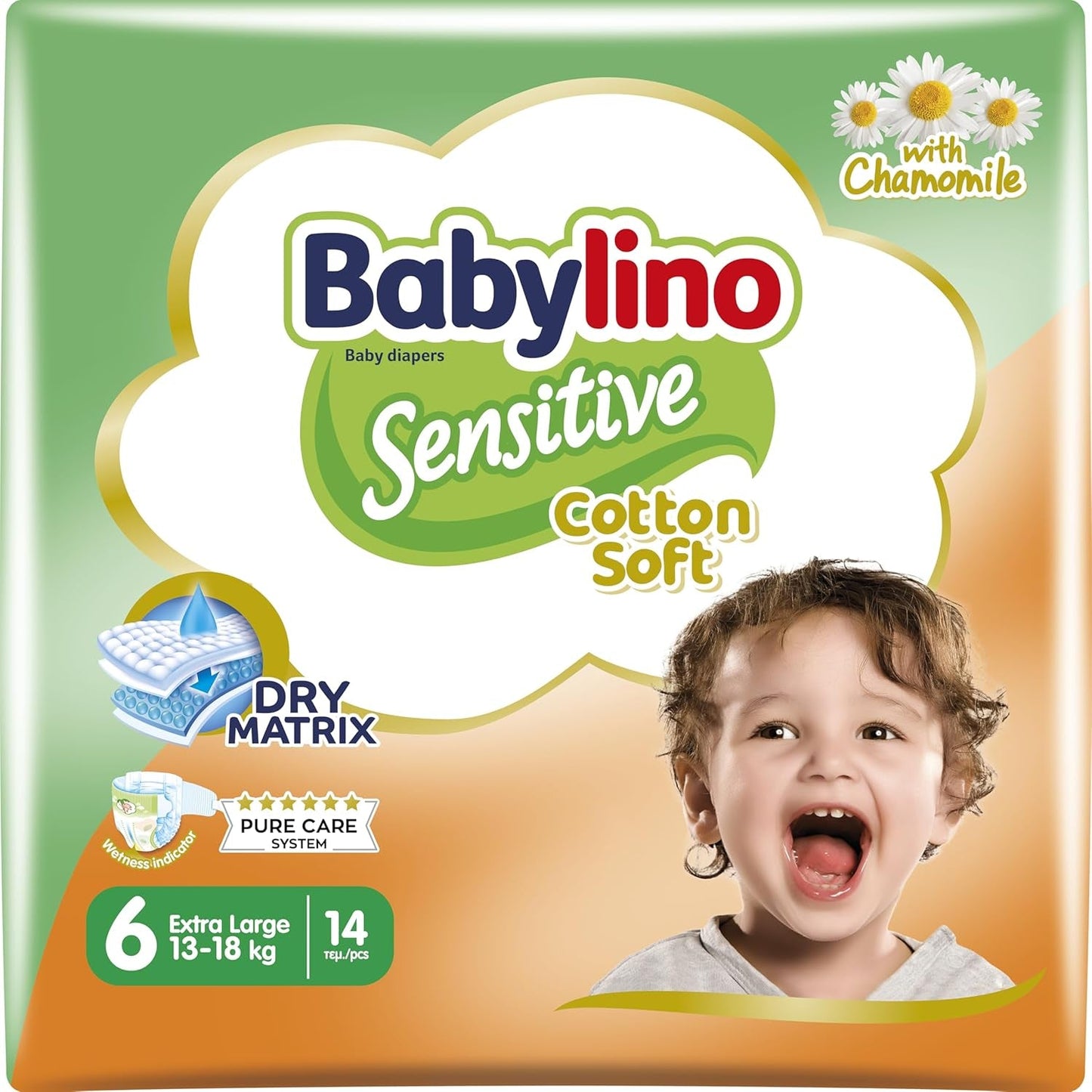 Couches pour bébés sensibles, taille 7, extra large plus (+15 kg), 14 pièces