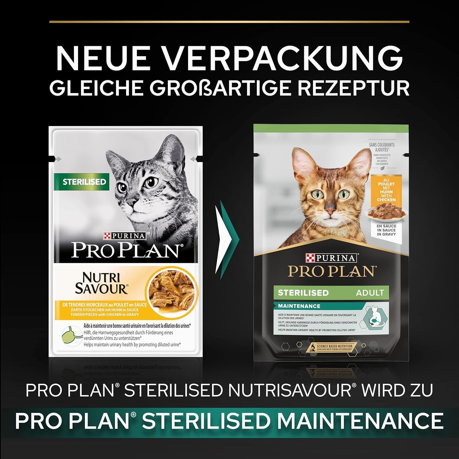 Aliment humide stérilisé Pro Plan pour chat adulte avec poussins, paquet de 26 (26 x 85g)
