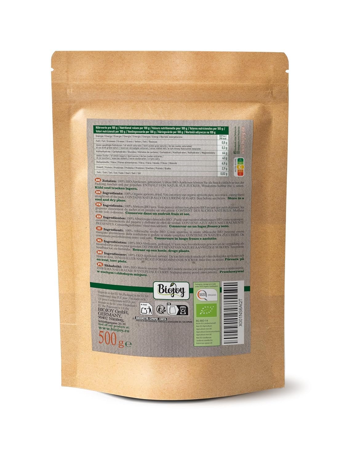 Abricots secs Biojoy (500 g), sans soufre Produits déshydratés Mon magasin