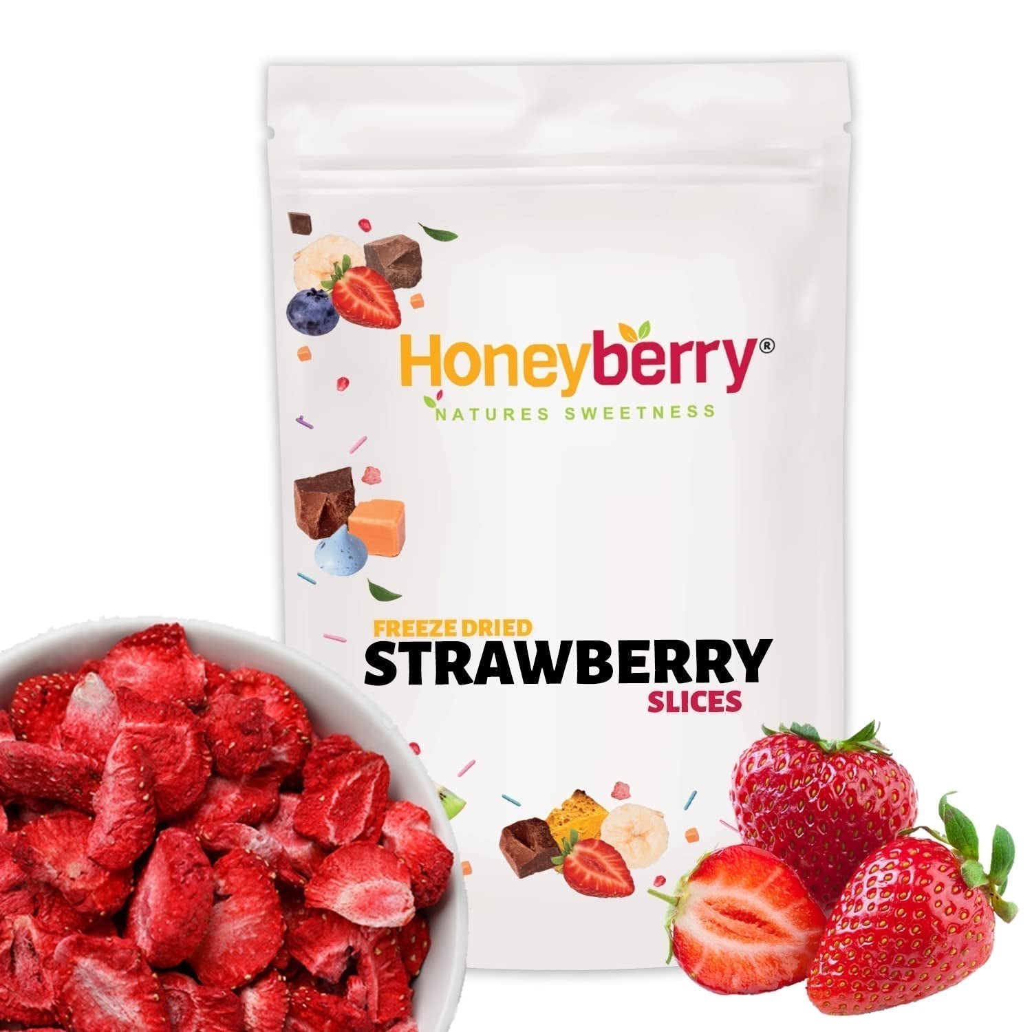 Fraises lyophilisées 150g - Tranches de fraises lyophilisées - Fruits secs lyophilisés - Fraises séchées - Parfait pour la pâtisserie, la décoration, le snack, le muesli, les desserts Produits déshydratés Naty Shop 150G