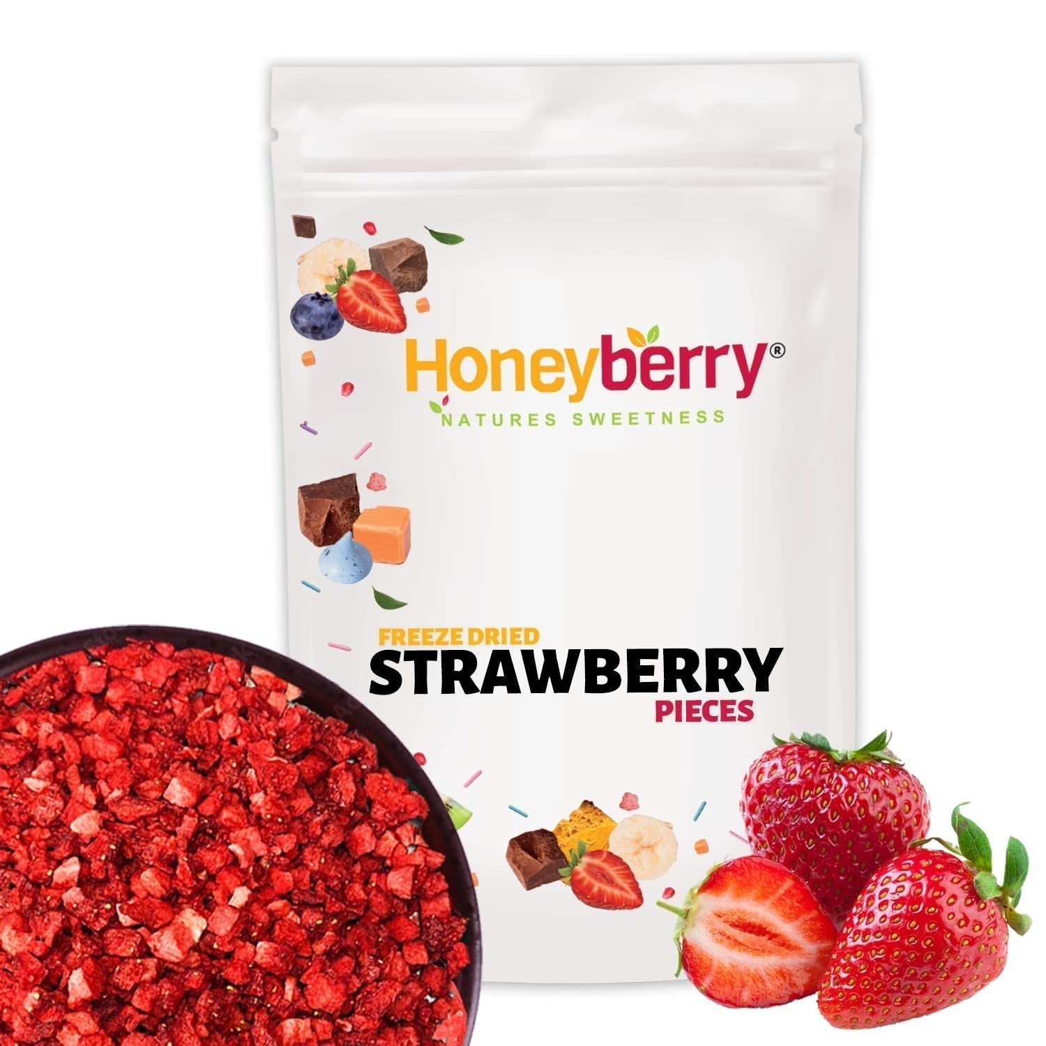Morceaux de fraises lyophilisées 100g - Fraises lyophilisées Produits déshydratés Naty Shop 100G