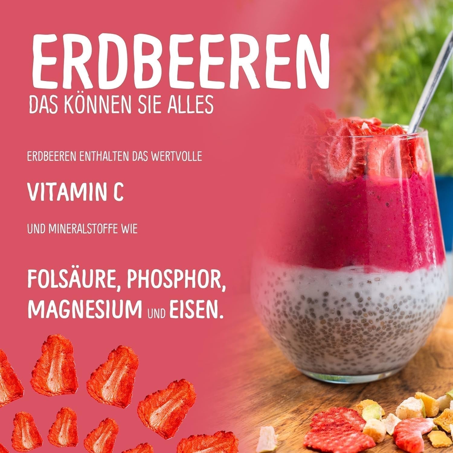 Fraises lyophilisées bio : 70g de fraises séchées pour smoothie bowls, muesli, porridge toppings - Baies lyophilisées sans sucre ajouté - Fraises lyophilisées - Fruits NutriPur Produits déshydratés Naty Shop