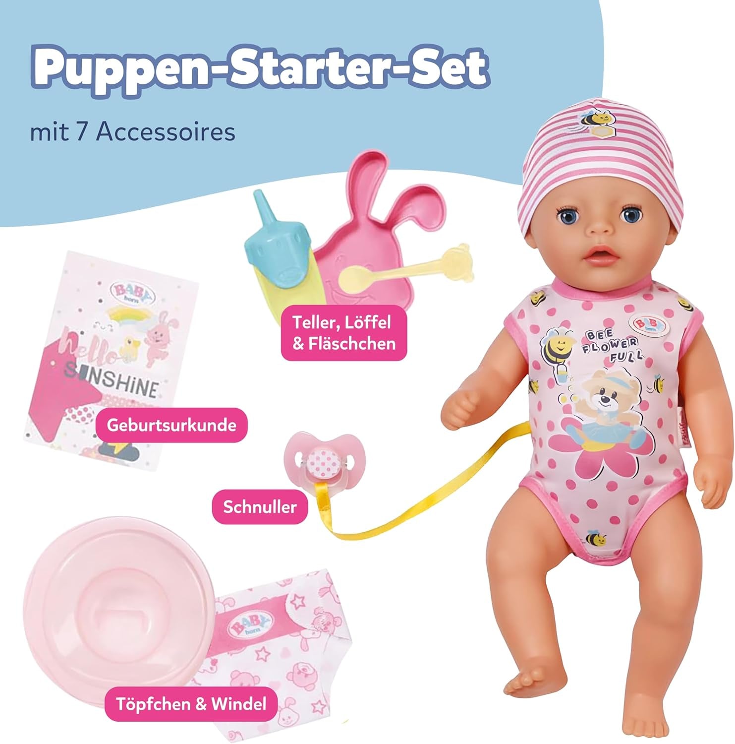 BABY Born Lena (Girl) - poupée 36 cm - 7 fonctions, y compris accessoires et matelas - Fonctionne entièrement sans piles - Convient aux petits enfants à partir de 1 an