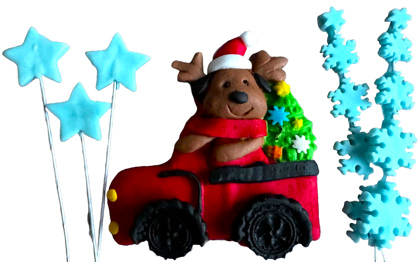 Lot de 6 décorations comestibles en pâte à sucre, Noël, voiture, nounours, étoiles et flocons de neige Décorations en pâte à sucre Naty Shop
