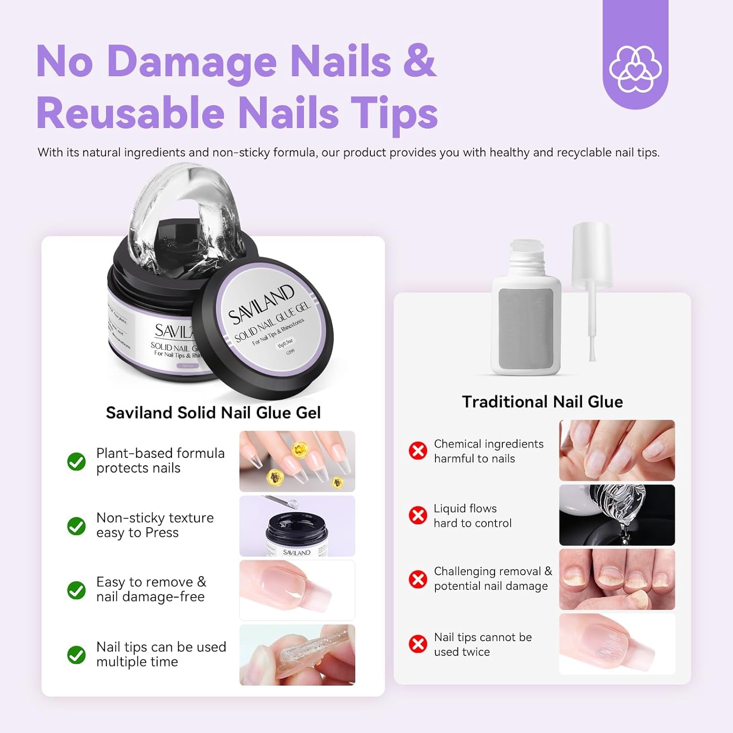 SAVILAND Fester Nagelkleber Gel: 30-Tage Lang Anhaltender Stronger Nagelkleber Für Press on Nails Falsche Nagelspitzen 15Ml U V Nagelkleber 3D Gel-Nagelkunst-Kleber for Verwendung Im Salon Zu Hause