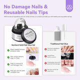 Saviland Colle solide pour pointes d'ongles : 2 pièces 15 g de colle artificielle extra forte à pression sur les ongles, colle UV gel pour femmes, salon de maison, bricolage, lampe UV/LED durcie