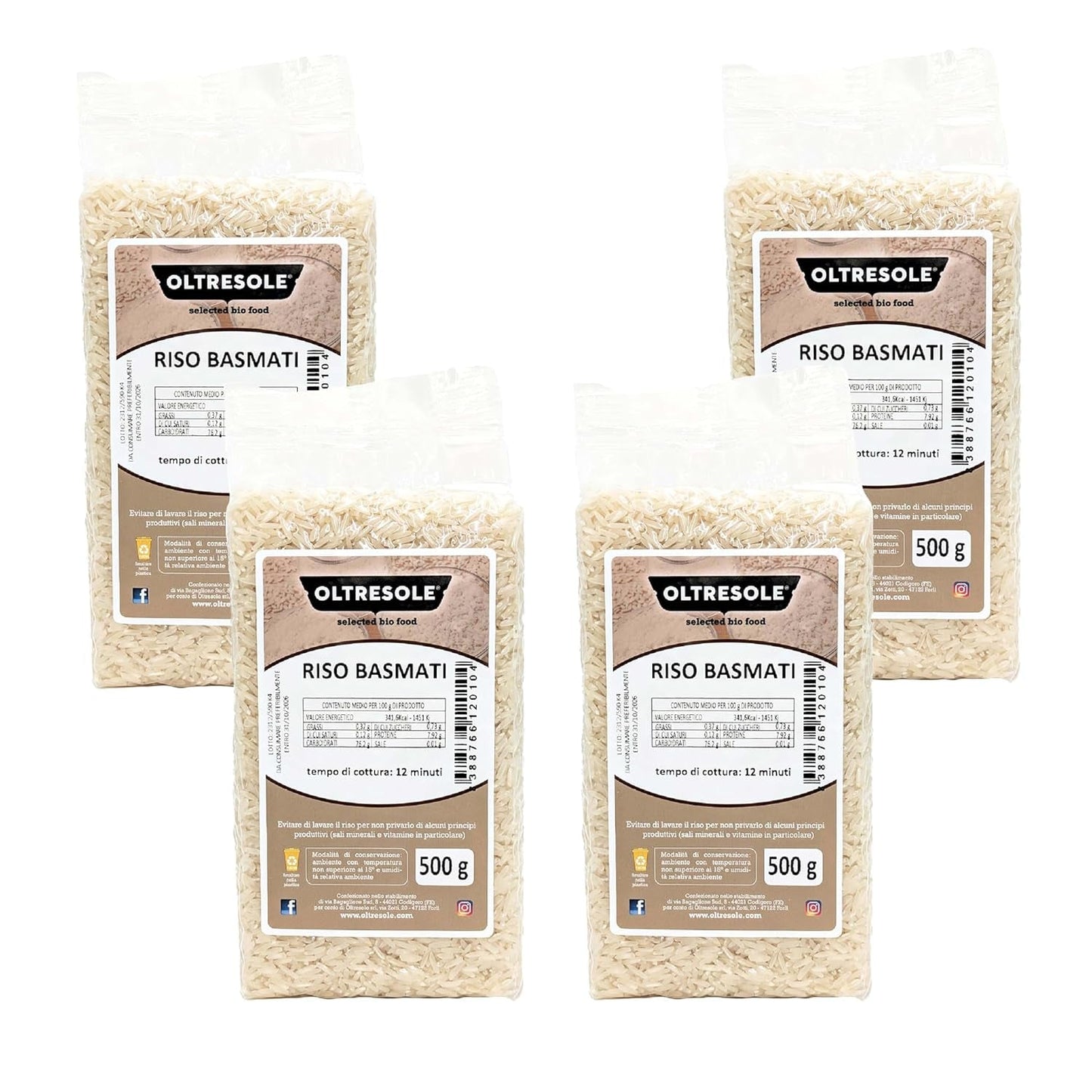 Riz italien à grains entiers, riz non raffiné à haute teneur en fibres, idéal pour les salades de riz créatives et les plats sains, emballé sous vide, 4 paquets x 500 g