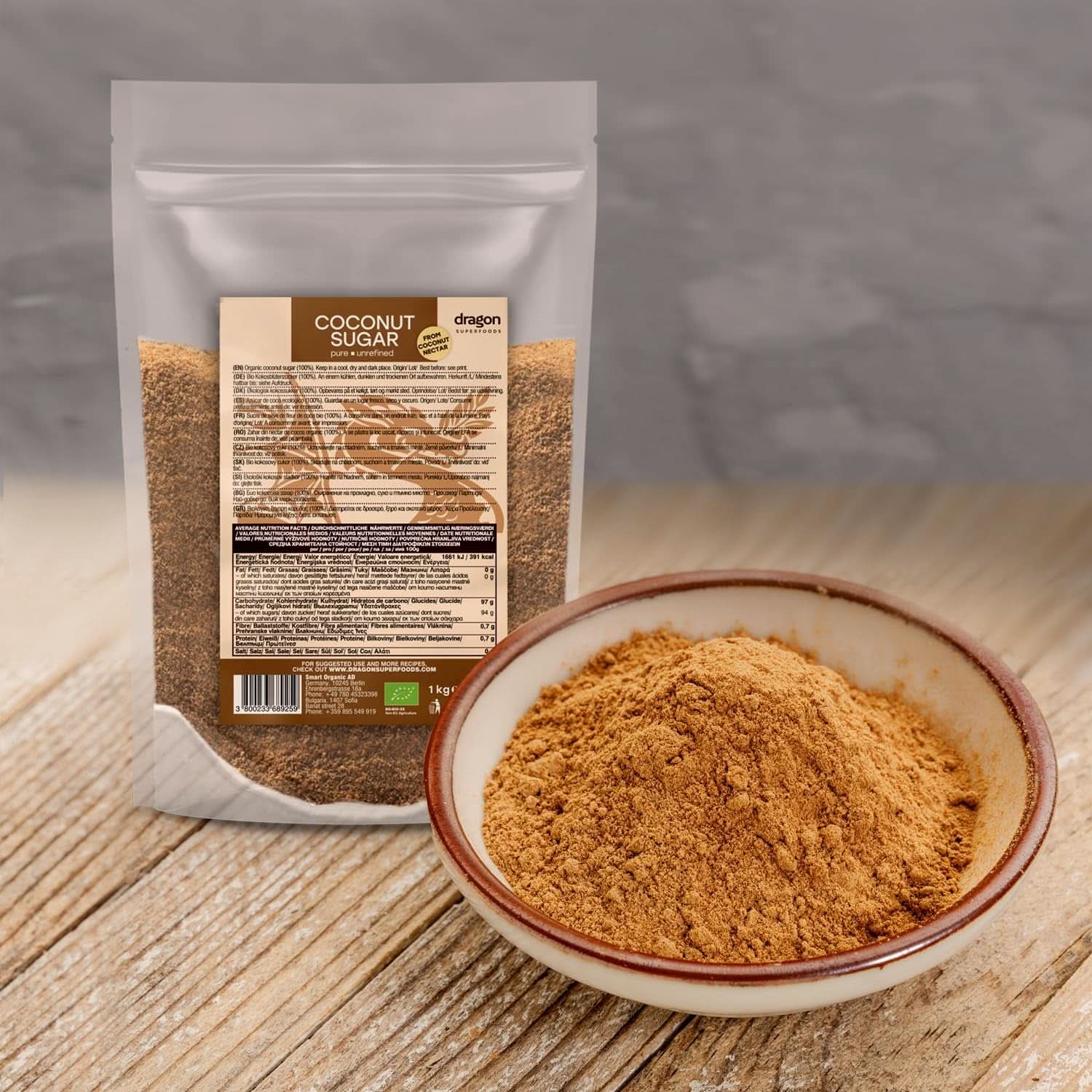 Sucre de coco-100% biologique, non raffiné, 1 Kg Édulcorants Naty Shop