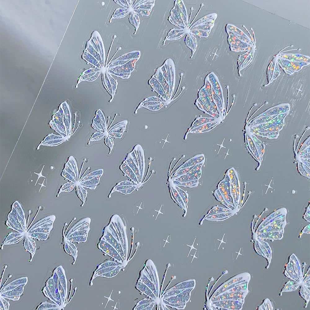 Aurora Muschel Schmetterling Nagelsticker Weiß Schmetterlinge Nail Sticker Gelee Relief Butterfly Nagelaufkleber Y2K Papillons Nagel Sticker Nägel Nageldesign Nagel Zubehör Nail Art Stickers Nailart