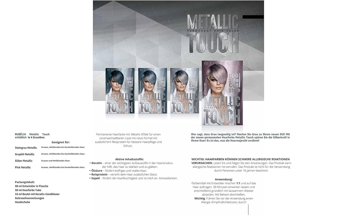 Teinture capillaire permanente Metallic Touch - Argent métallisé, 1 paquet - 115 ml Teinture capillaire Naty Shop
