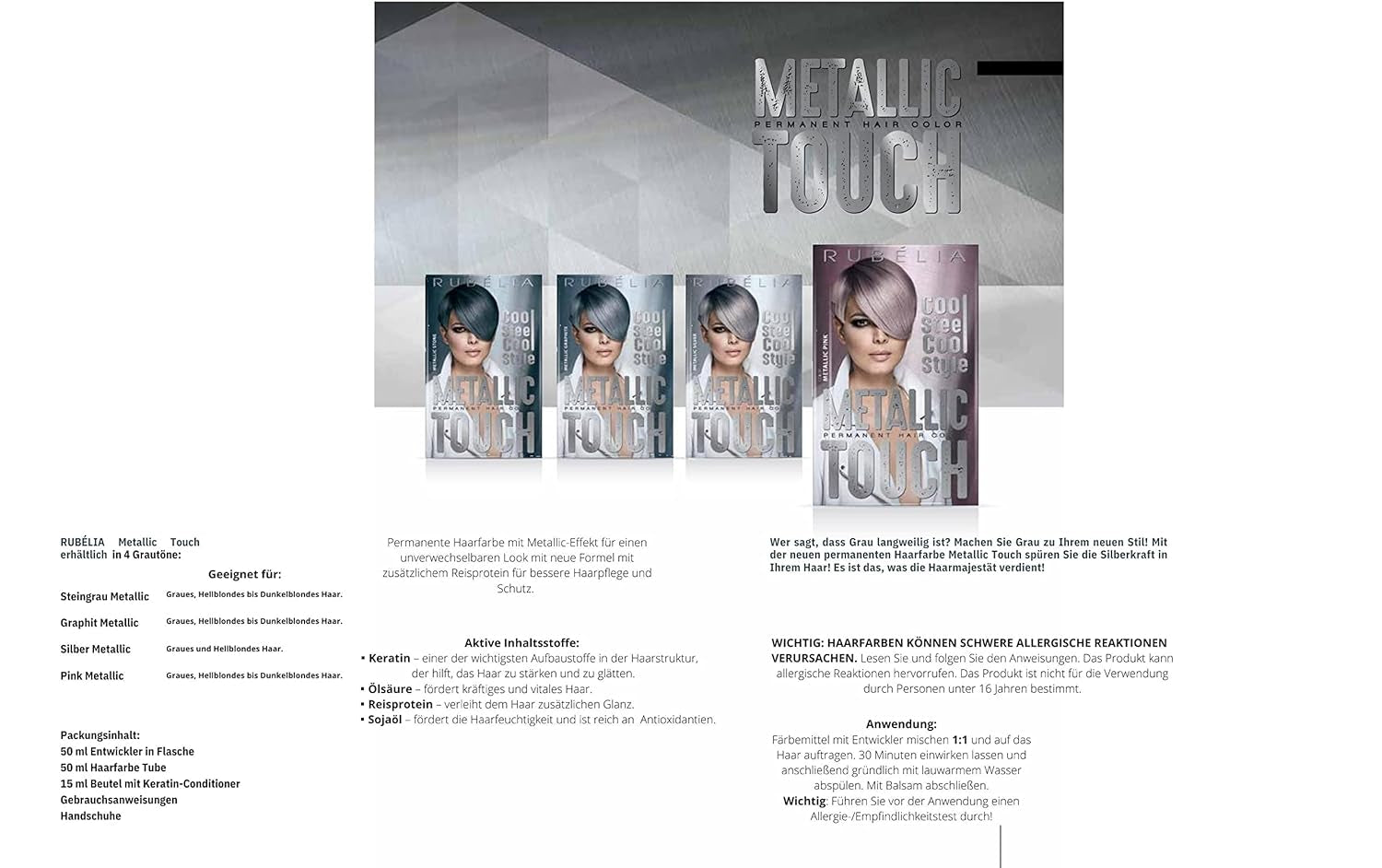 Teinture capillaire permanente Metallic Touch - Argent métallisé, 1 paquet - 115 ml Teinture capillaire Naty Shop