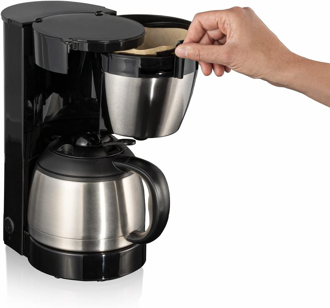 Cloer 5009 Machine à expresso à filtre gardant au chaud jusqu'à 8 tasses 800 W avec carafe isolée en acier inoxydable 1x4 tasse filtrante noir