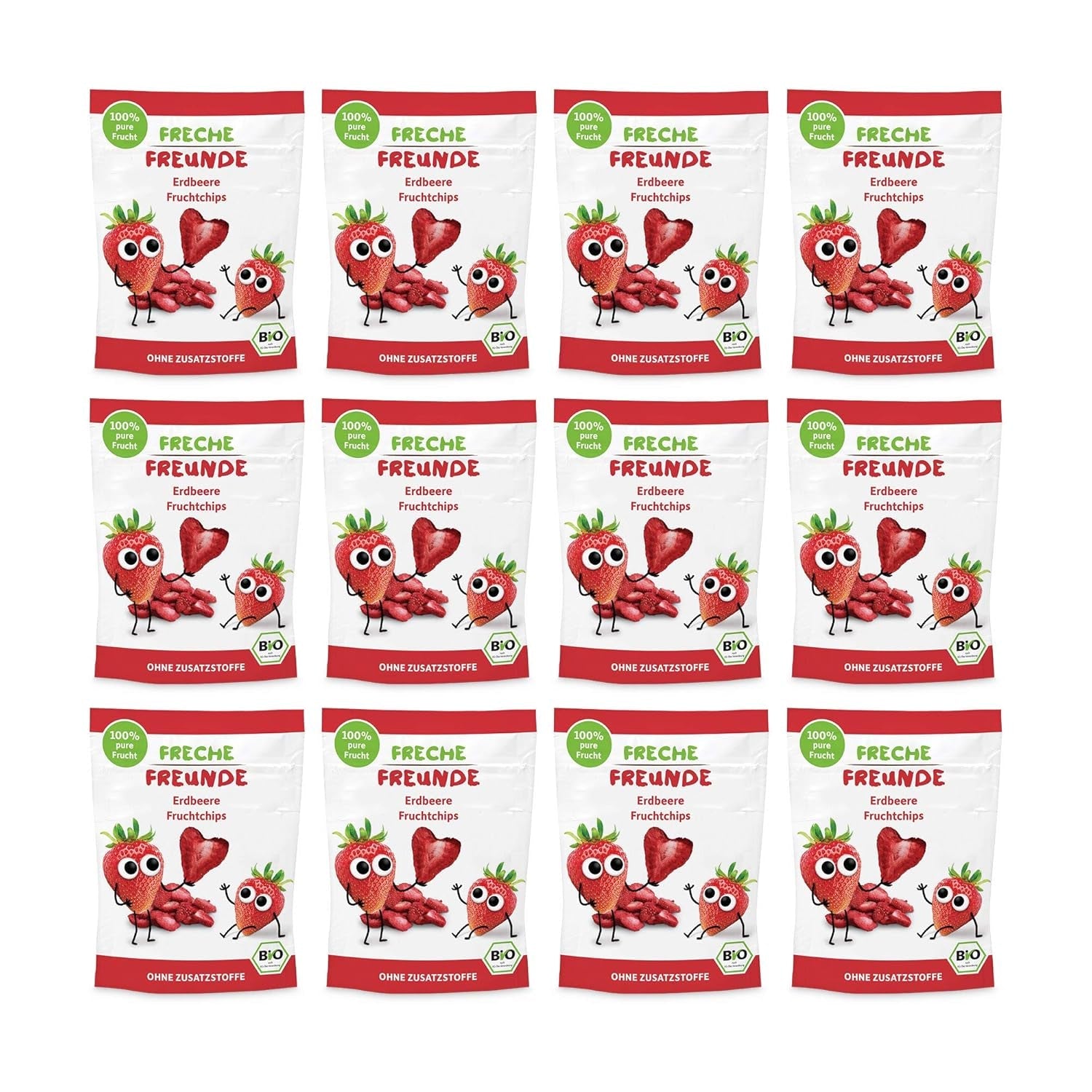 Chips de Fruits Bio "100% Fraise" Chips de Fraises Lyophilisées (12 x 12g) et Nouveaux Flips Croquants Bio de Maïs et de Carottes, Snack Bio, à partir de 1 an, (9 x 30g) 270g